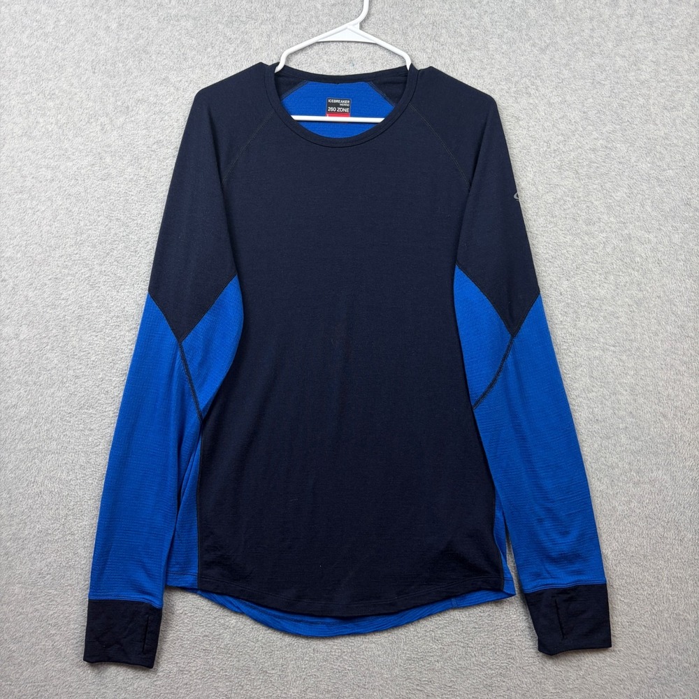 Icebreaker Shirt Mens Large Blue 260 Zone Merino Wool Long Sleeve Stretch